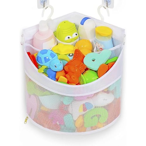 Baby Bath Toy Organizer, Quick Drying, and Mould Proof, Corner Hang-Suspension Bath Toy Holder, Large Capacity Multi Use bath toy storage( White)