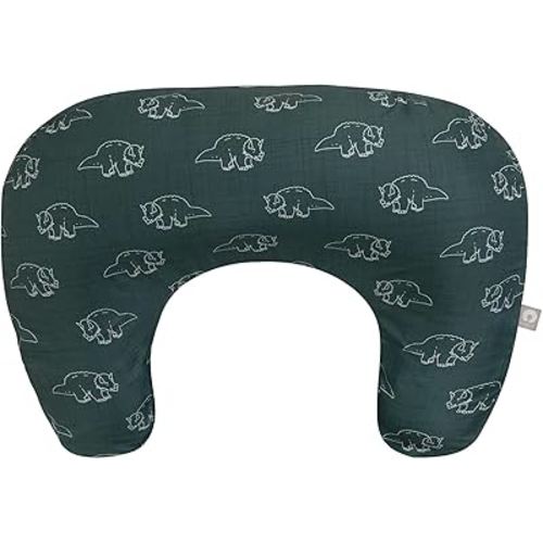 Boppy Nursing Pillow - Ergonomic Bottle & Breastfeeding Pillow with High, Firm, Large Area, Water-Repellent Cushion with Washable Cover; Baby Safety Alliance Verified - Forest Green Dinos