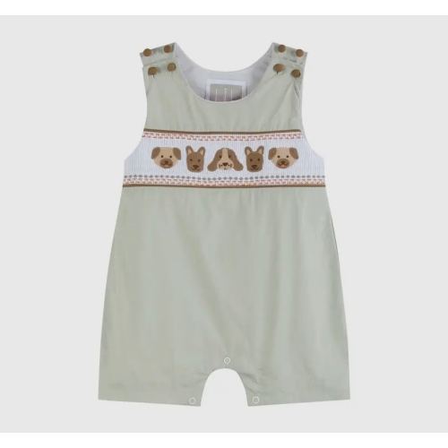 Baby Boys Puppy Dog Smocked Shortall Romper