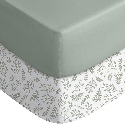 Yoofoss Baby Crib Sheets for Boys Girls, Fitted Crib Sheet 2 Pack for Standard Crib and Toddler Mattress, Super Soft Microfiber Baby Sheet 28x52x8in(Green+Leaf)