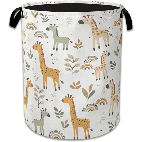 Rainbow Giraffe Laundry Basket Collapsible Laundry Hamper with Handle, Oxford Clothes Storage Bin for Bathroom Bedroom Room Decor, Gift Basket 16" X 20.8"