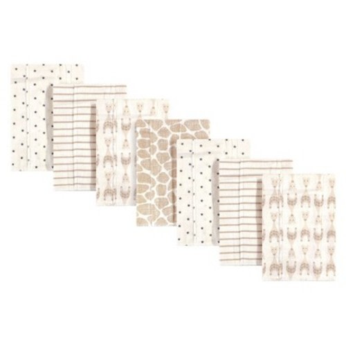 Hudson Baby Infant Cotton Flannel Burp Cloths 7pk, Neutral Giraffe, One Size