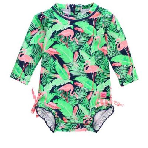 Rufflebutts Baby Girls Long Sleeve One Piece Rash Guard - Orange You The Sweetest, Size: 0-3m
