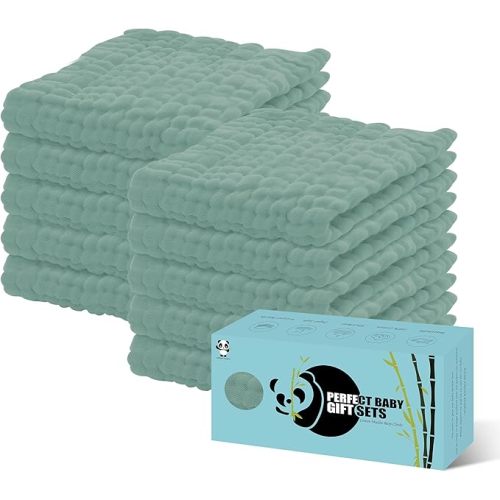 HIPHOP PANDA 10 Pack 6-Layers Muslin Burp Cloths Large - Durable 100% Cotton - Baby Essentials Extra Absorbent and Soft Boys & Girls Rags for Newborn Registry (Green, 20" X10")