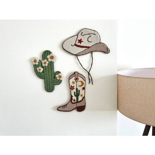 Tufted Wall Hanging, Punch Needle Wall Decor, Cowboy Boot, Cactus, Embroidery Wall Rug, Handmade Gift New Home