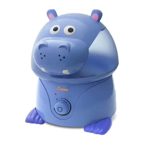 Crane Animal Humidifier for Kids Bedroom, 1 Gal. Cool Mist Humidifier with Adjustable Settings, Optional Filter, Auto Shut-Off, Hippo