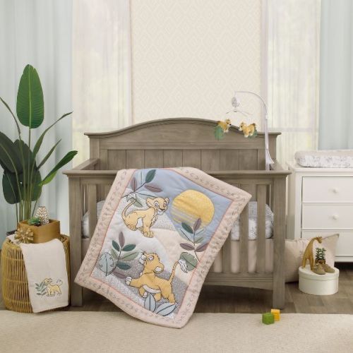 NoJo Disney Lion King Leader of the Pack Grey, Sage, Ivory and Yellow 3 Piece Nursery Crib Bedding Set - Comforter, Fitted Crib Sheet, and Crib Skirt