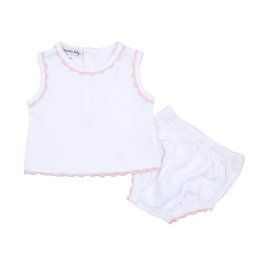 Baby Joy Sleeveless Diaper Cover Set with Pink Crochet Trim