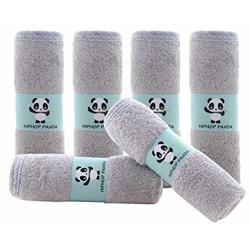 HIPHOP PANDA Baby Washcloths, Rayon Made from Bamboo - 2 Layer Ultra Soft Absorbent Newborn Bath Face Towel - Reusable Baby Wipes for Delicate Skin - Grey, 6 Pack
