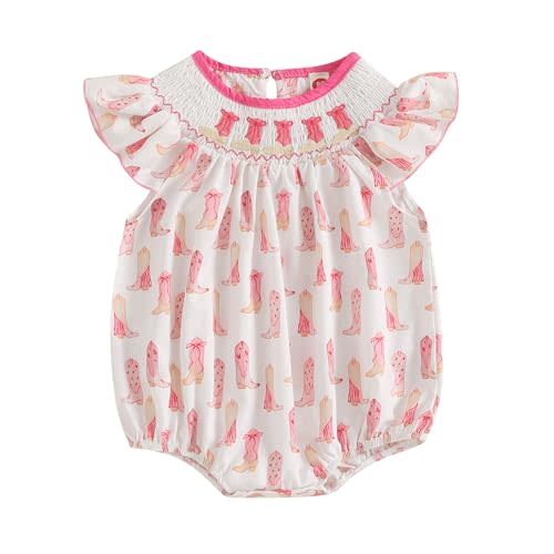 Kayotuas Newborn Baby Girls Smocked Bubble Romper Cute Embroidery Ruffle Gingham Bodysuit Dress Infant Toddler Summer Clothes