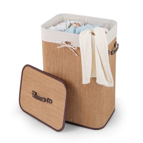 Costway Rectangle Bamboo Hamper Laundry Basket Washing Cloth Bin Bag Lid Black/Natural/Brown/Bamboo