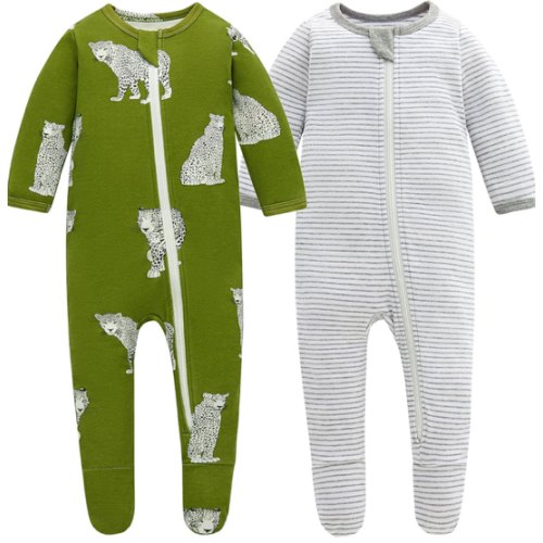 Owlivia Organic Cotton Baby Pajamas, Boys Girls Zip Front Sleep 'N Play Pjs, Footed Sleeper, Long Sleeve