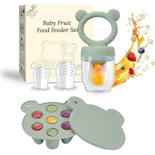 Baby Fruit Feeder Pacifier - Silicone Feeder Baby-BPA-free Frozen Food Feeder Breast Milk Popsicle Mold - Teething Relief Baby 4M+ Eating Feeding Essentials((Bear Green)