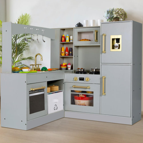 Pirecart Preschool Kitchen Set, Corner Play Toy Kitchen, Large Toodler Cooking Playset w/Refrigerator, Stove w/Light & Sound, Disinfection Locker, Water Dispenser, Sink & Reviews | Wayfair