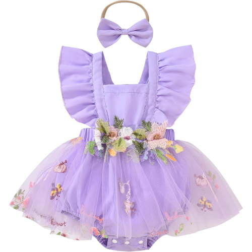 GEYEHUG Romper Dress For Baby Girl Short Sleeve Tutu Dress Baby Girls Lace Jumpsuits With Headband