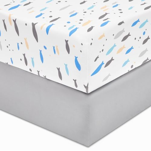 TILLYOU Baby Crib Sheets for Boys Girls, Super Soft Toddler Bed Sheets, 2 Pack Sheets for Standard Crib Mattress 28x52in, Little Blues Fish