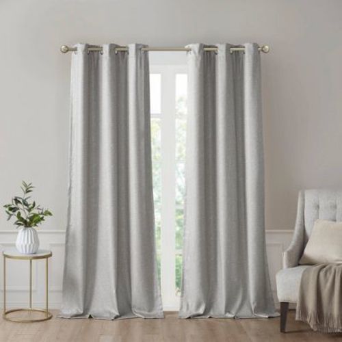 Set of 2 (95"x40") Aberdeen Faux Silk Blackout Curtain Panels Gray: SunSmart Energy Efficient Room Darkening Drapes