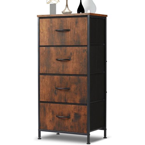 4 Drawer Dresser, Tall Chest Of Drawers Nightstand Storage Tower Storage Dresser Fabric Dresser With Wood Top for Living Room, Bedroom, Hallway, Nursery, Rust