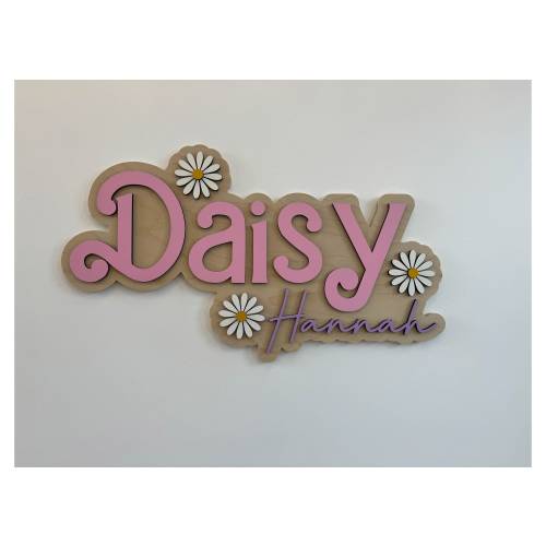 Flower Name Sign, Large Custom Wood Name Sign, Nursery Name Sign, Daisy Nursery, Above Crib Cut Out, Layered Baby Name Sign, Daisy Name Sign