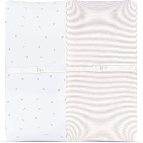 Changing Pad Cover 2 Pack - Baby Changing Pad Cover with 100% Jersey Cotton - Changing Pad Covers for Girls and Boys, Newborn Essentials (Pink Tulip & Stripes)