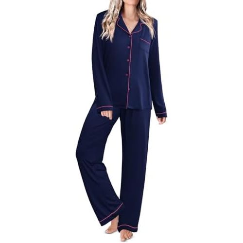Ekouaer Pajamas for Women Set Long Sleeve Button Down Sleepwear Nightwear Soft Pjs 2 Piece Lounge Sets S-XXL