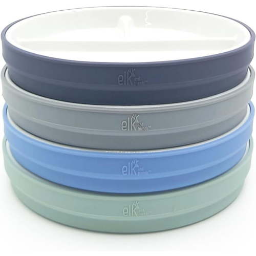 6.7” Porcelain Divided Plates with Silicone Sleeves | Suitable for Babies//Toddlers | Microwave & Dishwasher Safe | Non Slip | Snack Dishes