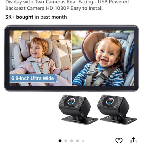 2-Kids Baby Car Camera for Seat: 6.9 Inch Ultrawide Display with Two Cameras Rear Facing - USB Powered Backseat Camera HD 1080P Easy to Install