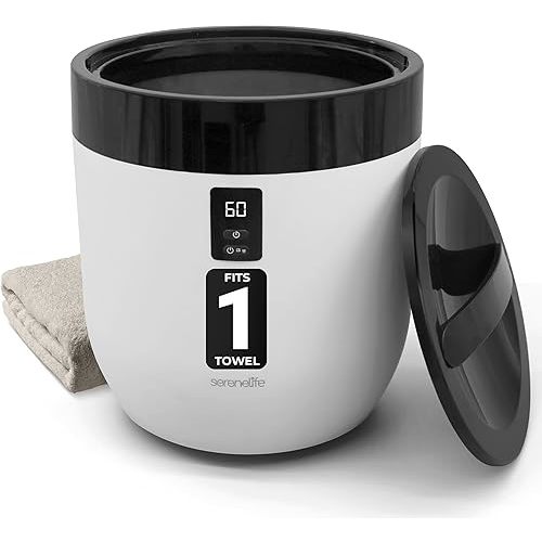 SereneLife Bucket Warmers with Customized Fragrances for Spa and Bathroom, Timer 20/40/60/90 Minutes, Fits 1 Large Towel, Blanket, Bathrobe, PJs (Black)