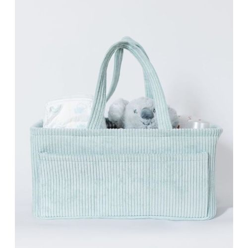 Diaper Caddy Organizer - Mint Curdoroy Baby Storage Bin for Nursery & Car | Baby Shower Basket & registry Essential