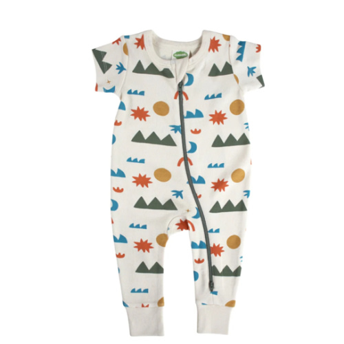 Organic Signature Print '2-Way' Zip Romper Short Sleeve