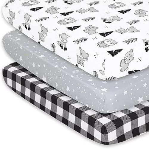 The Peanutshell 3-Pack Fitted Playard Sheets - Soft & Breathable Baby Boy or Girl Mini Crib Sheets, Pack N Play Mattress, Fits Standard Playard Pack Play Mattresses - Woodland