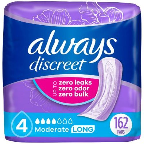Always Discreet Incontinence & Postpartum Incontinence Pads for Women - Moderate Absorbency - Size 4