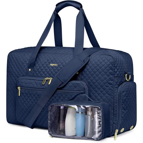 Weekender Bags for Women with Shoe & Wet Compartments, Carry On Overnight Duffle Bag for Travel Gym Hospital, Toiletry Bag Included