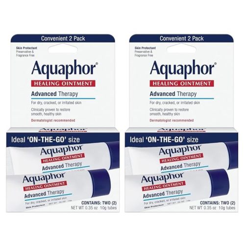 Aquaphor Healing Ointment Advanced Therapy Skin Protectant, Travel Size Body Moisturizer for Dry Skin, Minor Cuts and Burns, Dry Cuticles, Cracked Heels, Hands and Lips, 0.35 Oz Tube (2 x Pack of 2)