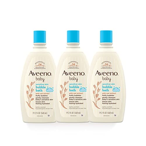 Aveeno Baby Sensitive Skin Bubble Bath with Oat Extract, Gently Cleanses and Leaves Skin Feeling Hydrated, Tear-Free Formula, Hypoallergenic, Soap- & Dye-Free, 19.2 fl. Oz, Pack of 3