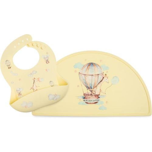 Sunshine - Silicone Baby Bib and Mat | Boys Girls Babies & Toddlers | Waterproof, Adjustable, BPA Free