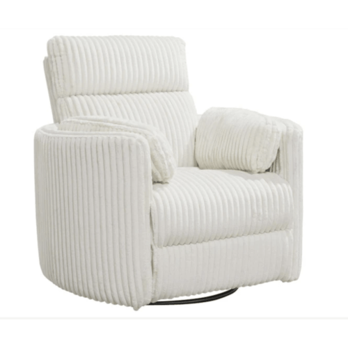 Rayna Ivory Plush Nursery Channeled 40" Power Swivel Glider Recliner With USB Port | Living Spaces