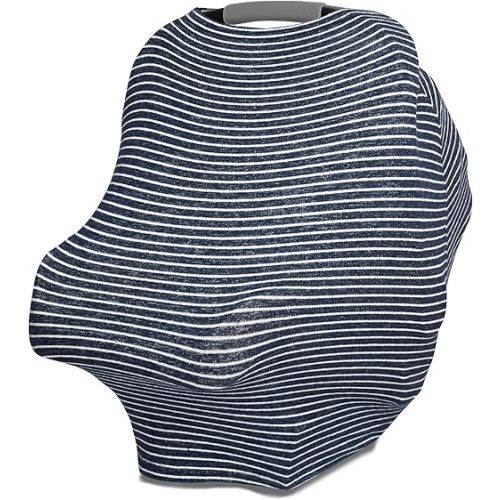 aden + anais Snuggle Knit 6-in-1 Stretchy Multi-Use Cover for Car Seat, Nursing, Cart, Baby Swing, High Chair, Infinity Scarf, Navy Stripe