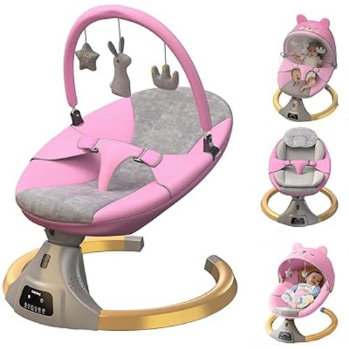 Baby Swing for Infants | Electric Bouncer for Babies, Portable Babies Rocker Bouncer for Newborn Boy and Girls, 12 Preset Lullabies, 5 Sway Speeds, with Fitness Rack and Mosquito net