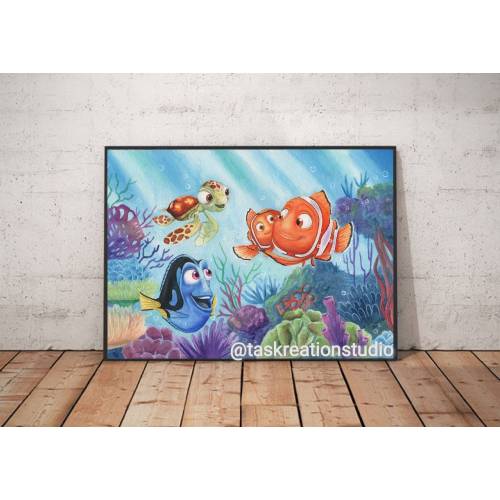 Disney Finding Nemo Watercolour Pixar Finding Dory Fine Art Quality Print Under The Sea Ocean Anemone Marlin Squirt Coral Reef