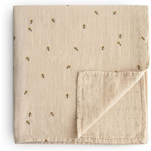 mushie Muslin Baby Swaddle Blanket | 100% Organic Cotton (Bees)