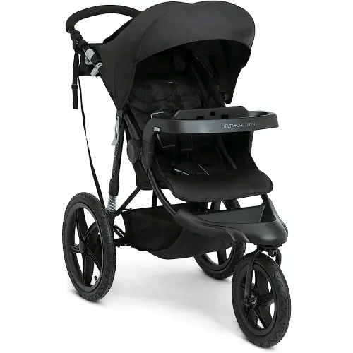 Delta Children Apollo Jogging Stroller - Shock Absorbing Frame with Large Canopy & Recline - Car Seat Compatible, Black