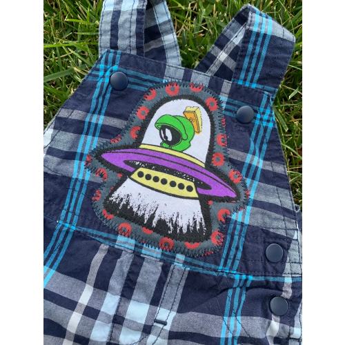 Newborn baby phish plaid overall shorts with Martian Fishman donut patch little rager gift
