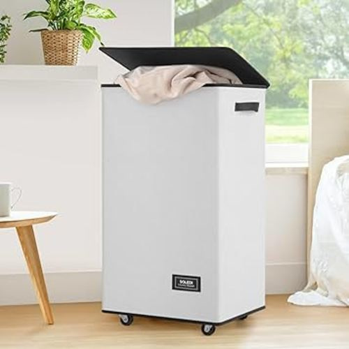SOLEDI Laundry Basket with Wheels, Laundry Hamper with Lid 90L(23.8 gal), Clothes Hamper with Bag Removable - Rolling Laundry Basket, Move Smoothly- Suitable for Apartment, Bathroom, Bedroom, Dorm