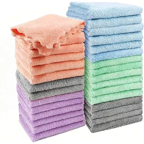 30 Pack Baby Washcloths, Microfiber Coral Fleece 7 x 9 Inch Baby Bath Face Towel, Baby Face Skin Wash Cloths Towels Set