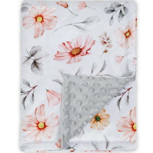 BORITAR Baby Blanket for Girls Super Soft Double Layer Minky with Dotted Backing, Receiving Blanket with Elegant Floral Multicolor Printed Blanket 30 x 40 Inch(75x100cm)