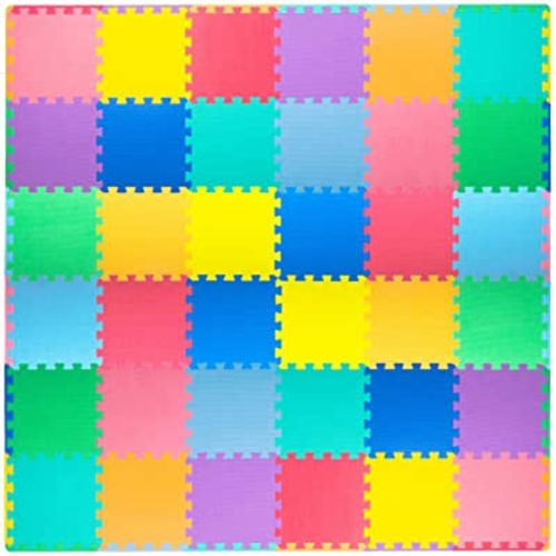 ProSource Foam Puzzle Floor Play Mat for Kids and Babies with Solid Colors, 36 or 16 Interlocking Tiles with Borders