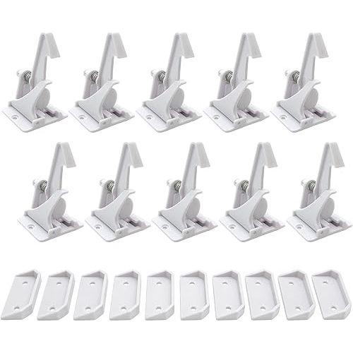 (10 pcs) Upgraded Invisible Baby Safety Proofing Cabinet Latch Locks - No Tools or Drilling Required for Installation, Works with Most Cabinets Drawers and with Countertop