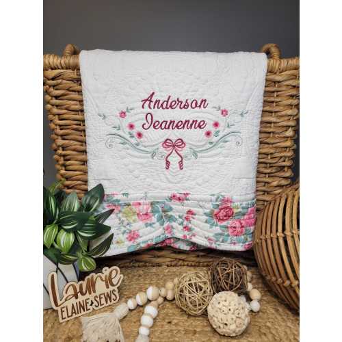 Personalized, Heirloom Baby Girl Quilt: White, Vintage Roses, Keepsake, Shower Gift, Nursery Decor, Embroidered Name