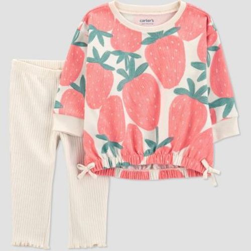 Carter's Just One You®️ Baby Girls' Oversized Strawberry Printed Top & Bottom Set - 18m: Cotton Tunic & Leggings